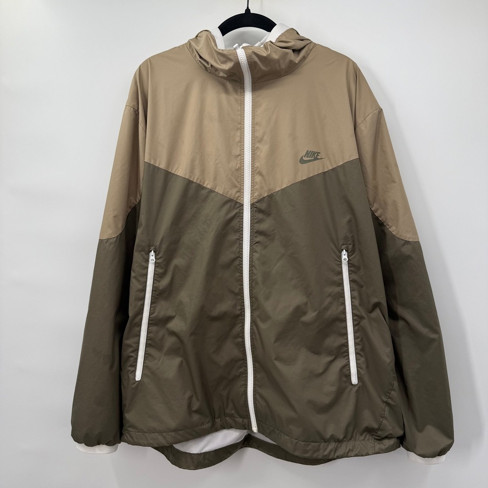 Nike Mens XXL Windrunner Jacket Khaki Olive Green Hooded Windbreaker Mesh Lined